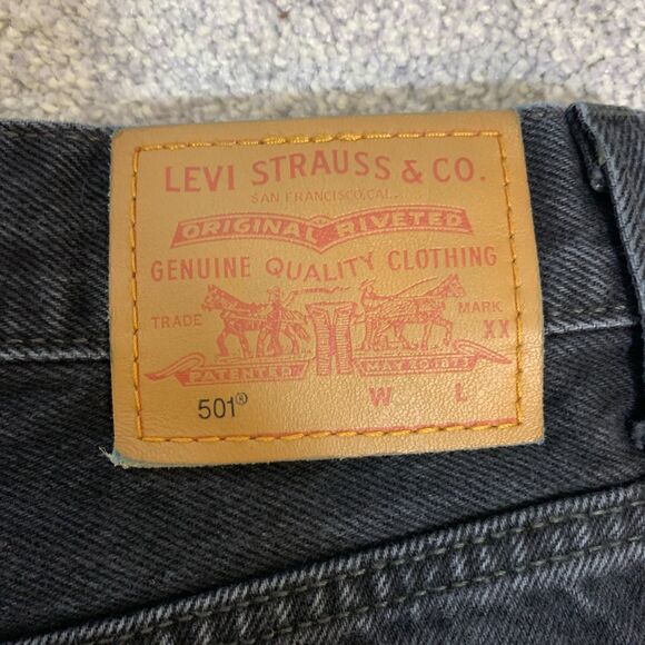 Levi's 501 Black Distressed High Rise Cutoff Denim Shorts Size 28 Grunge - Picture 6 of 9